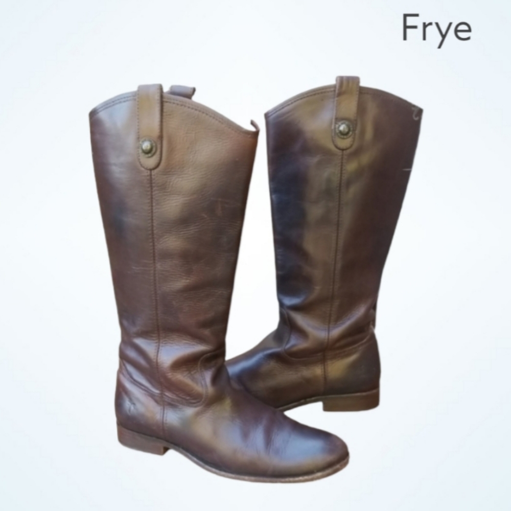 FRYE Melissa Equestrian Riding Lug Tall Brown Leather Boot Flat Shoe Pull On 10